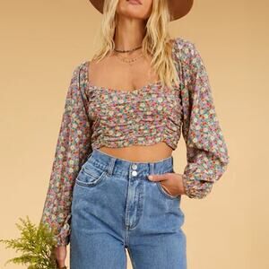 NWOT Billabong x Salty Blonde Free Love Long Sleeve Crop Top Sz Large